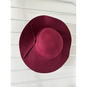 100% Wool Burgundy Wide Brim Floppy Hat Wine Felt One Size